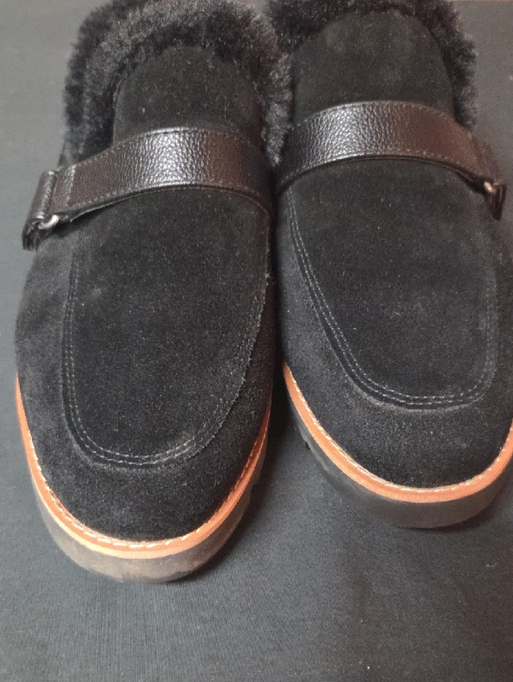 Vionic Black Suede  Fur-Lined Slip-On Loafers - Picture 4 of 8